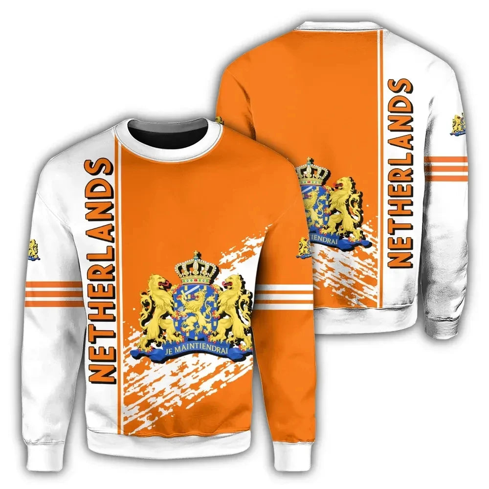 Pullover Sweatshirt For Men Netherlands NL Flag Emblem 3D Printed Long Sleeve Tracksuit O-Neck Pullover Casual Loose Sweatshirts
