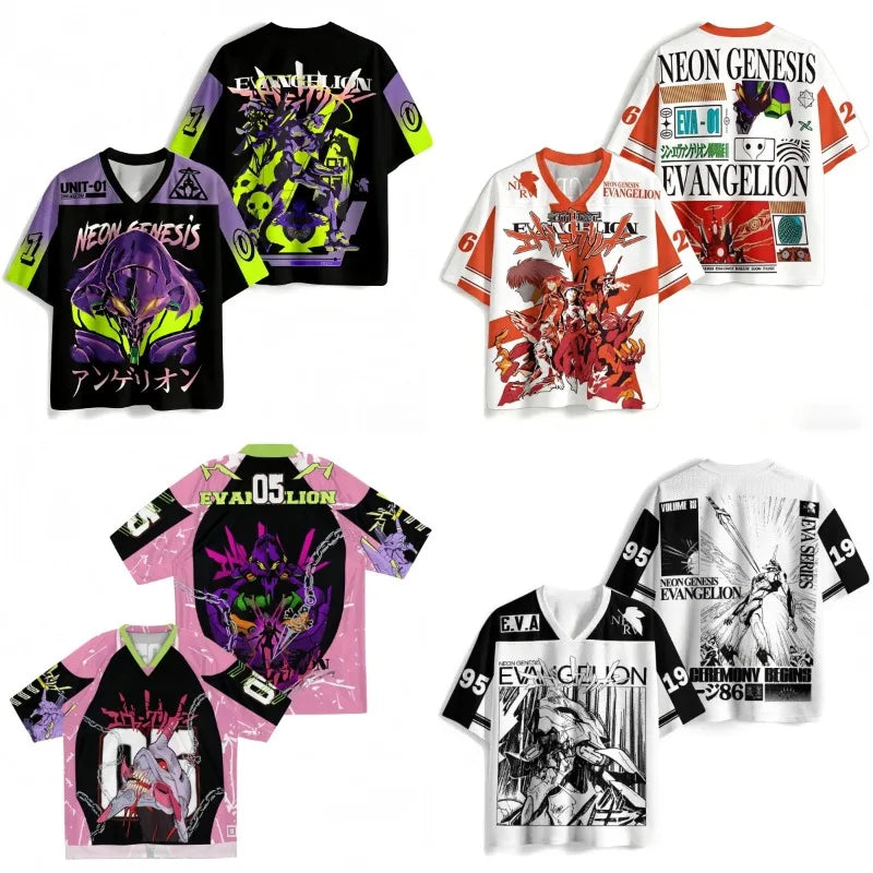 Neon Genesis Evangelion Anime V-Neck Jersey 3D Print Oversized Streetwear Harajuku Tops for Men Women 2026 New Gift for Fans