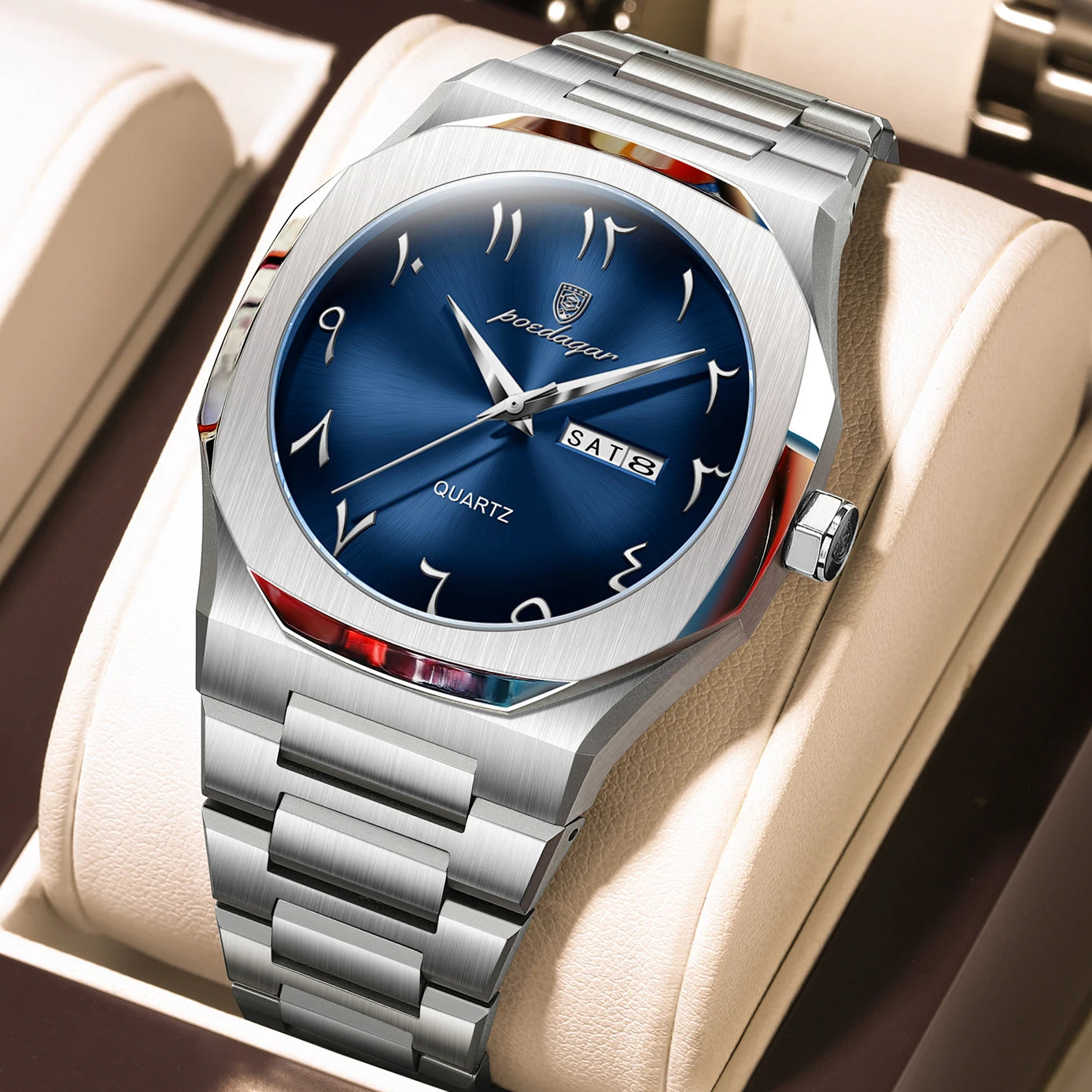 POEDAGAR Original Luxury Men's Watch Waterproof Week Date Fashion Men Wristwatch Quartz Stainless Steel Man Watches Reloj Hombre
