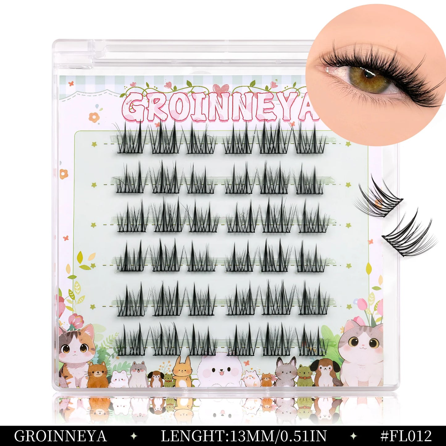 GROINNEYA Manga Cluster Lashes DIY Eyelash Extension Natural Individual Lashes Natural Curl Lash Clusters Makeup At Home