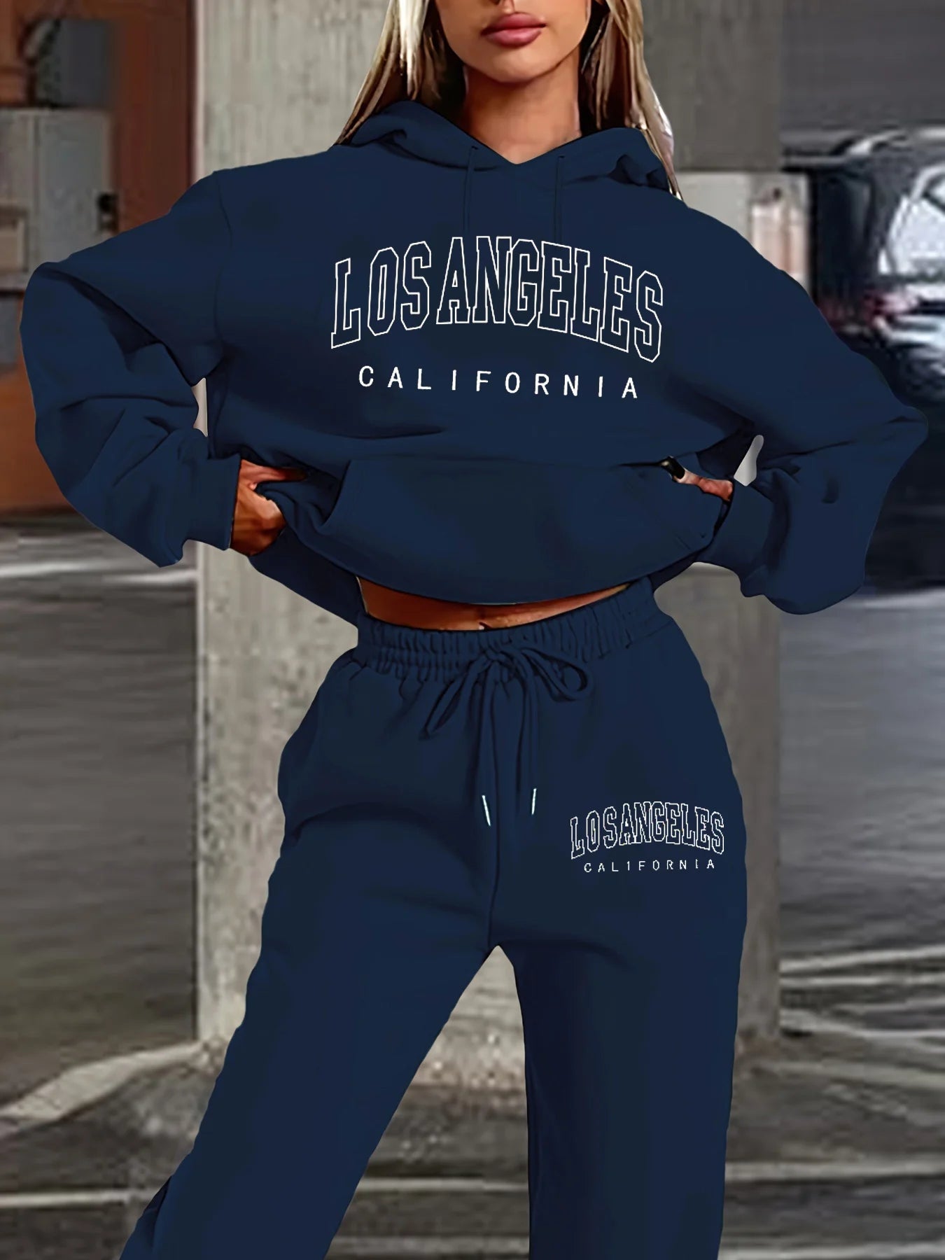 Women's Hoodie+Sweatpants Set Hip Hop Street Casual Los Angeles California Printed Loose Sweatshirt Autumn Fleece Warm Clothing