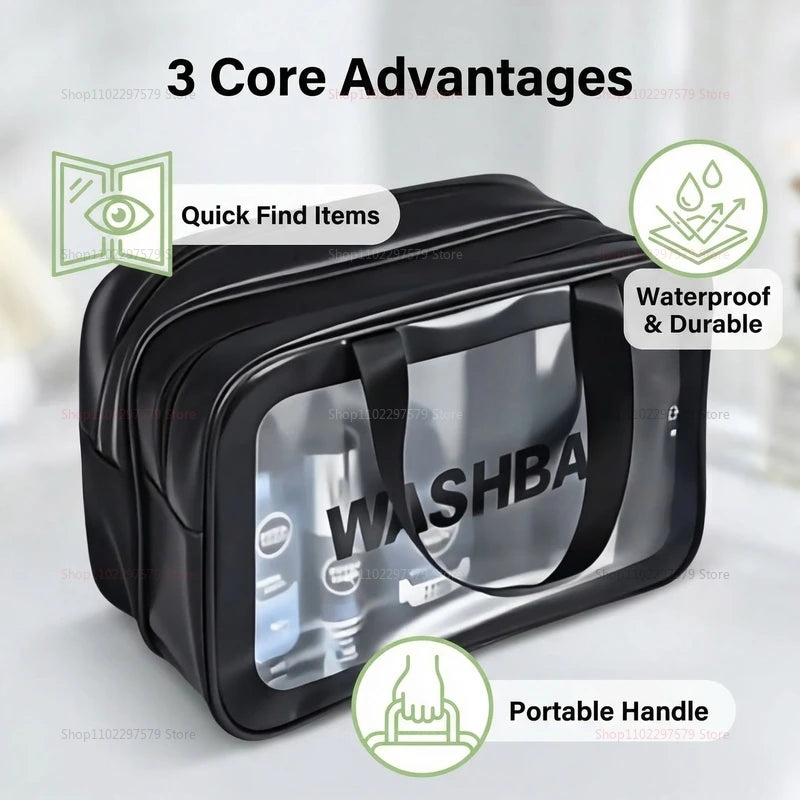 Dry-wet separation double transparent PU makeup bag portable washing bag cosmetic storage bag travel fitness swimming essentials