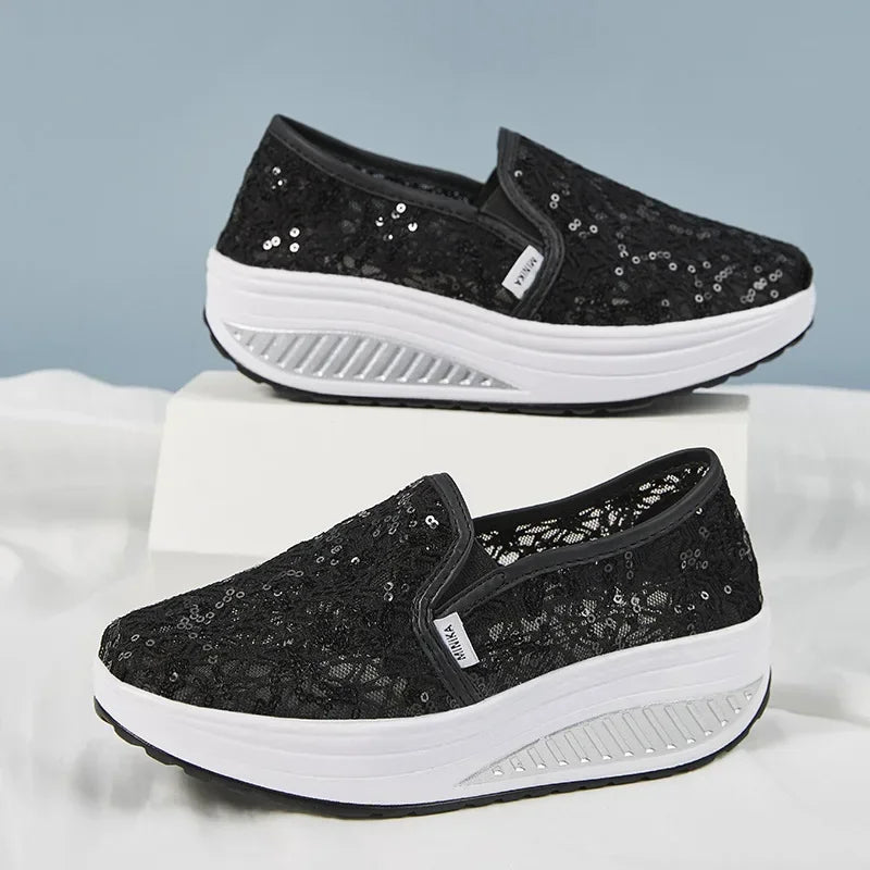 Lace Flats Platform Women Sport Shoes Mesh Breathable Sneakers Summer New Casual Sandals Running Beach Rocking Dance Shoes