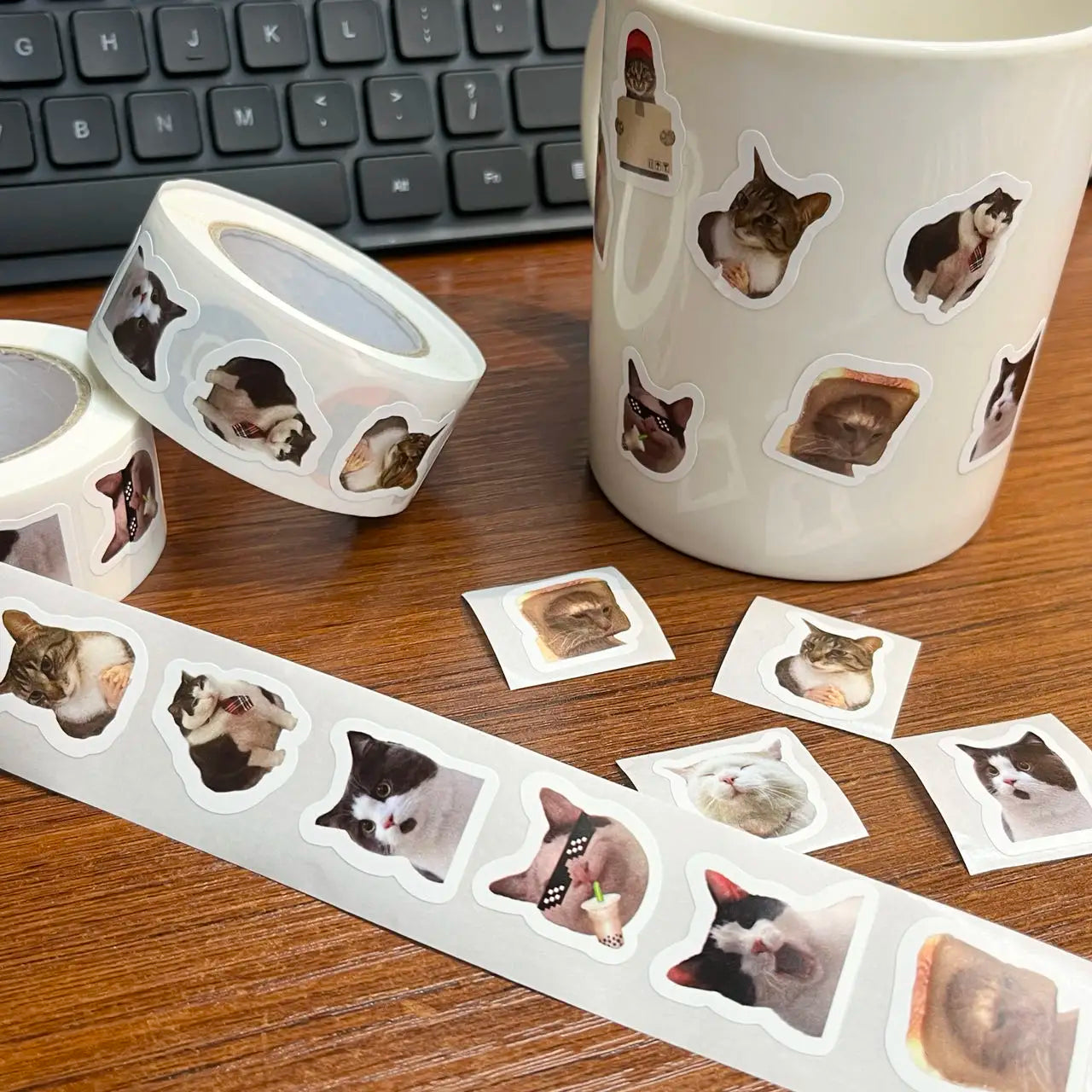 500PCS Cute Abstract Cat MEME Graffiti Roll Stickers Phone Case Notebook Water Cup Guitar Storage Box Decorative Stickers