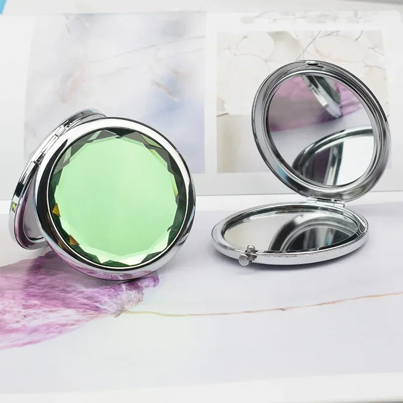 1Pc Folded Compact Mirrors Gold Silver Pocket Mirror Making Up for Personalized Gift Luxury Crystal Makeup Mirror Portable Round