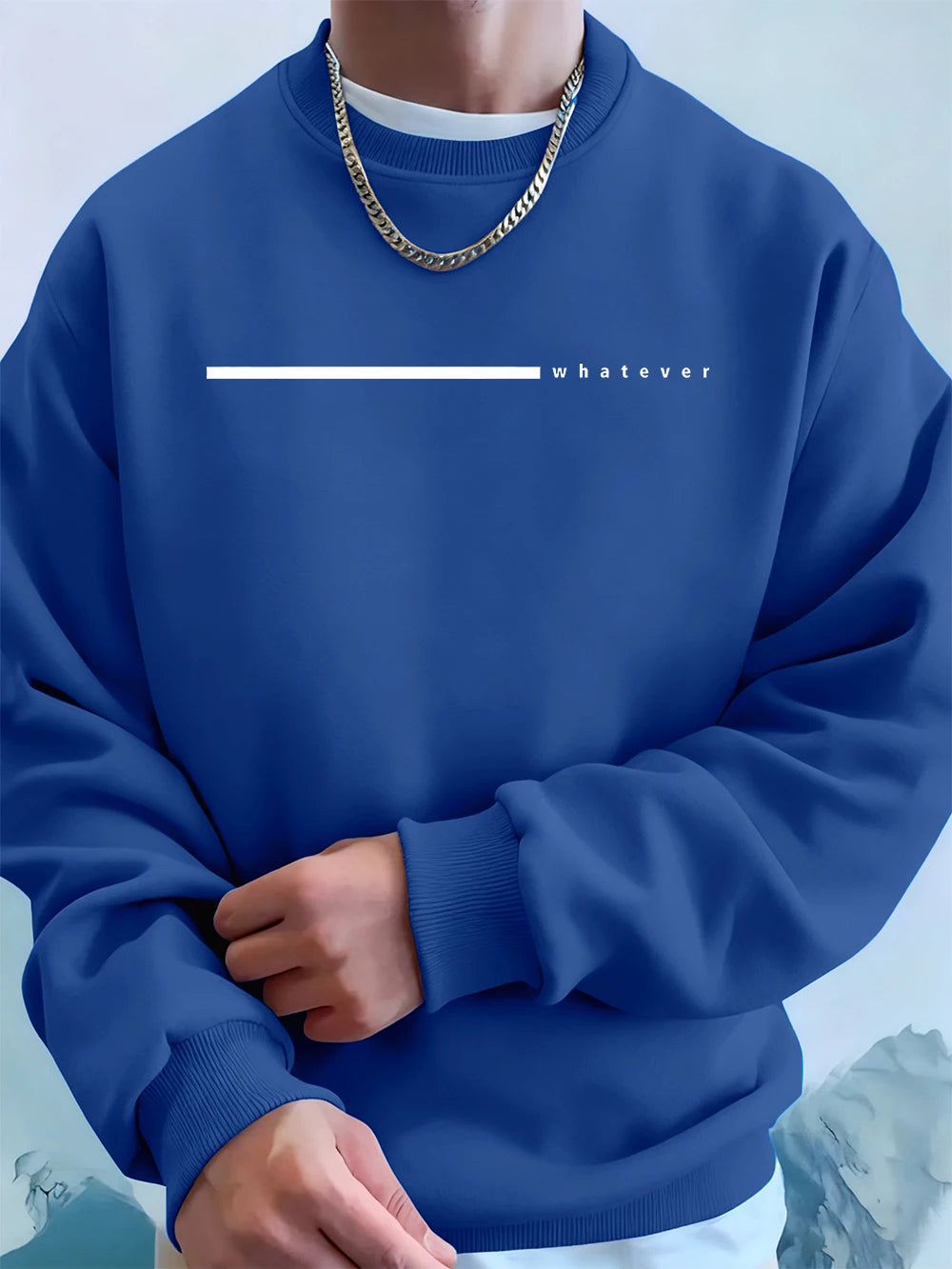 Simple Whatever Letter Printed Men'S Sweatshirt Winter Loose Hoodie Sports Crewneck Fleece Warm Sportswears Basics Men Clothes