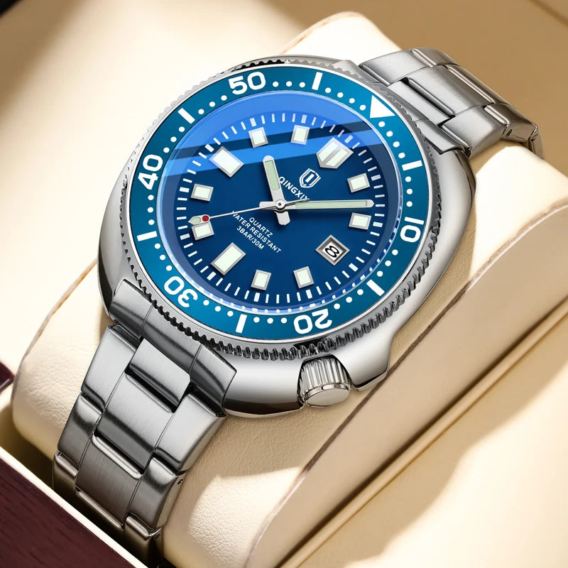 QINGXIYA 2025 New Men Stainless Steel Watch Quartz Waterproof Male Clock Business Watch Mens Watches Top Brand Luxury Men Watch