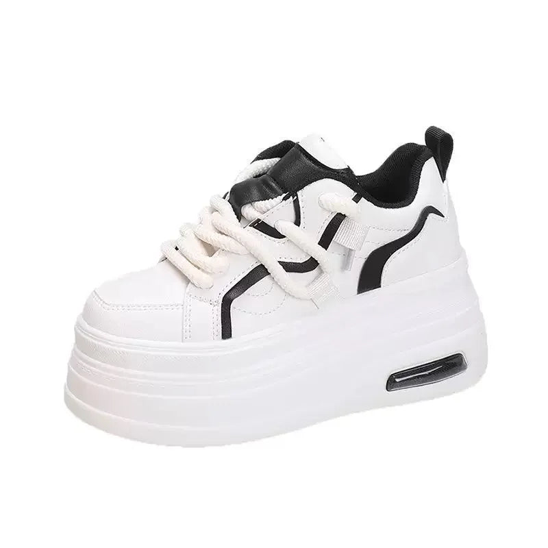 Fashion  Platform Sneakers Women Spring Autumn Round Toe Lace-up Comfort 10CM Thick Bottom Sport Shoe Black White Casual Shoe
