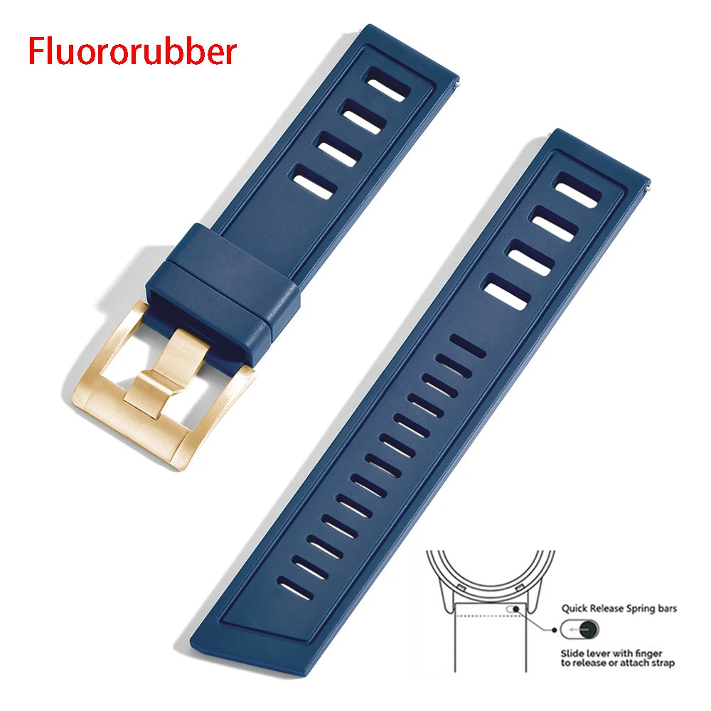 New Design Heavy Duty FKM 20mm 22mm Watch Strap Waterproof Fluororubber Band Quick Release Universal Fit For Diving/Sports Watch