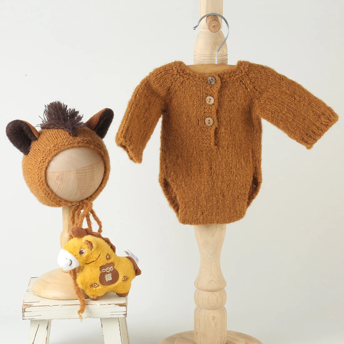 Newborn knitted Horse Jumpsuits Outfit Newborn Photography Props Crochet Baby Horse Romper And Toy Set