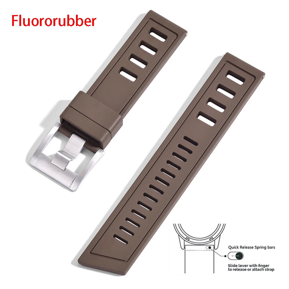 New Design Heavy Duty FKM 20mm 22mm Watch Strap Waterproof Fluororubber Band Quick Release Universal Fit For Diving/Sports Watch