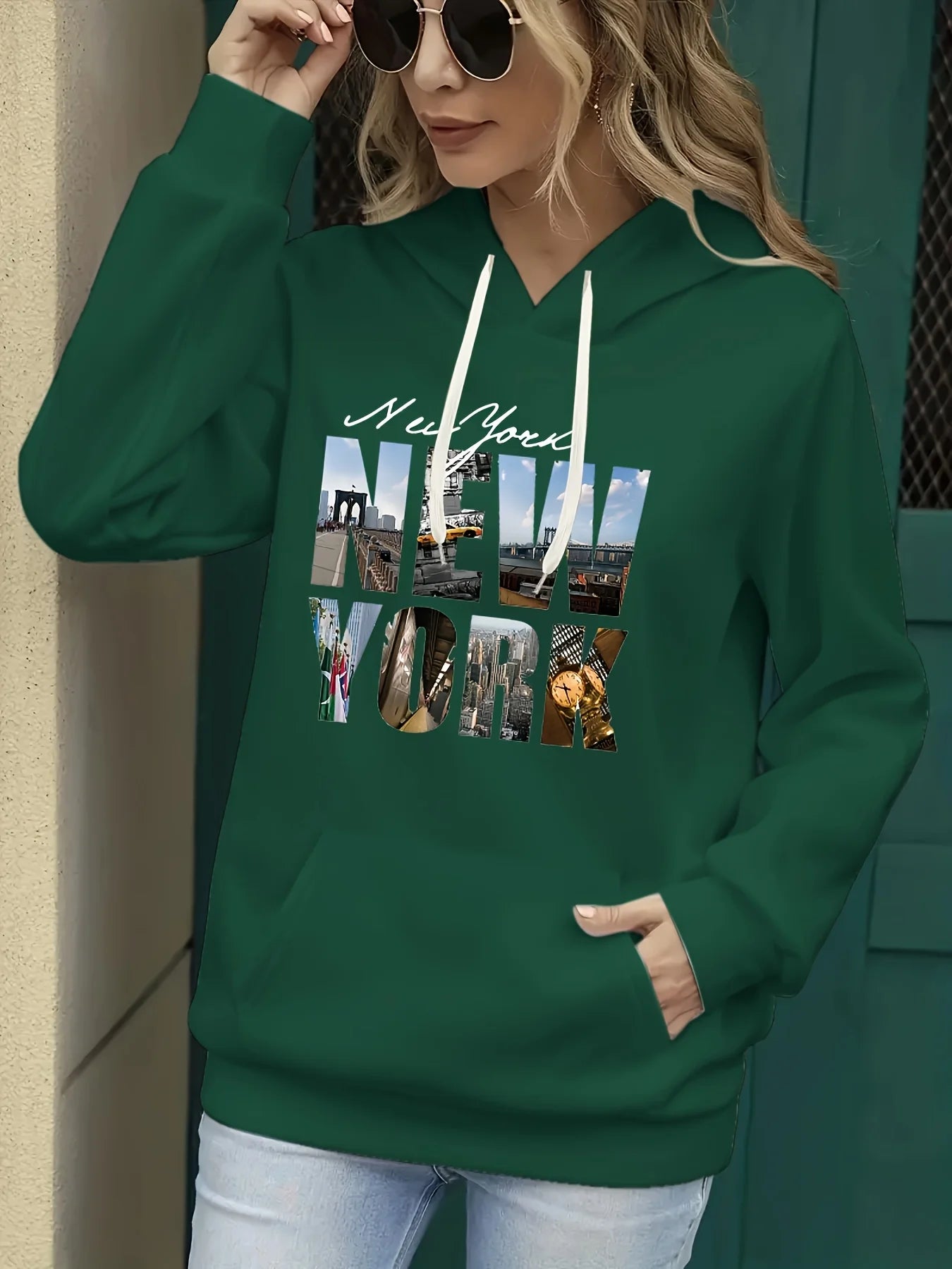 Women's autumn and winter warm and loose casual NOPE not today printed suede long sleeved hooded sweatshirt