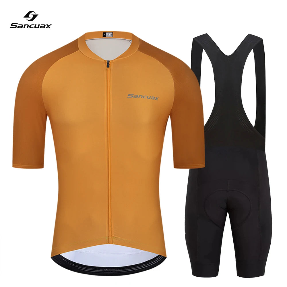 SANCUAX Men Cycling Jersey Set Short Sleeve Quick Dry Breathable Road Bike Ccycling Clothing with Pockets Summer Bike Clothing