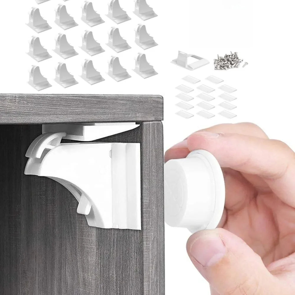 Magnetic Cabinet Lock Child Safety Locks with Screws Installation Invisible Drawer Door Lock for Baby Proofing Cabinets Cupboard