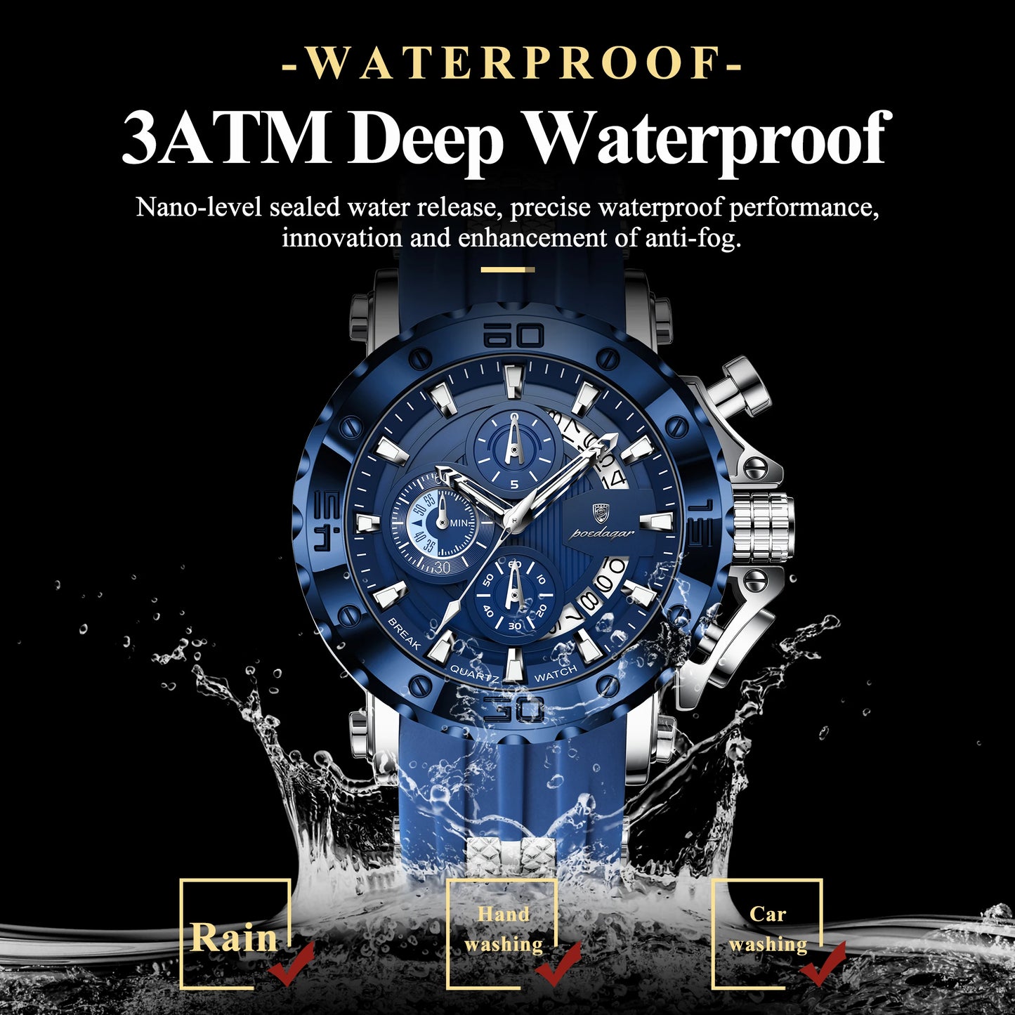 POEDAGAR Luxury Military Men Clock Luminous Waterproof Chronograph Date Men's Watch Silicone Quartz Sports Watches For Man Reloj