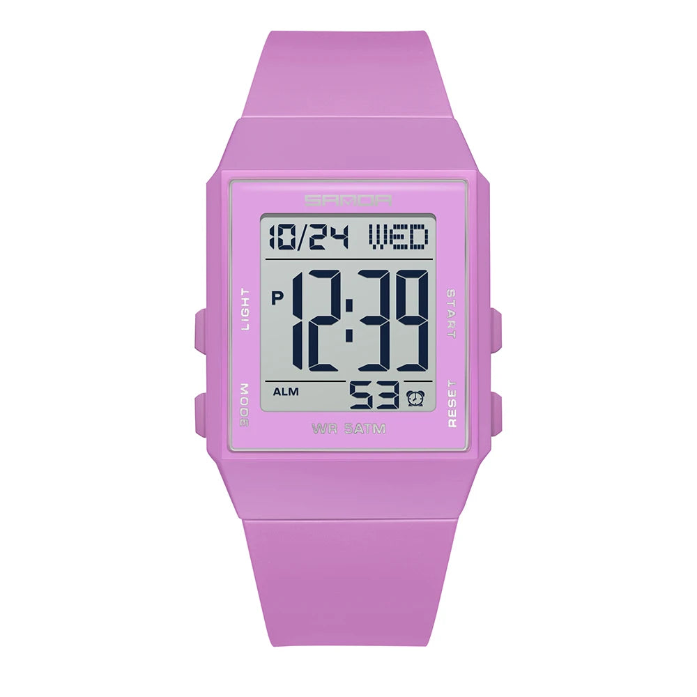 SANDA Woman Fashion Watches Fashion Sports Watch Silicone Strap 3ATM Waterproof Time Display Women's LED Digital Watch Gift