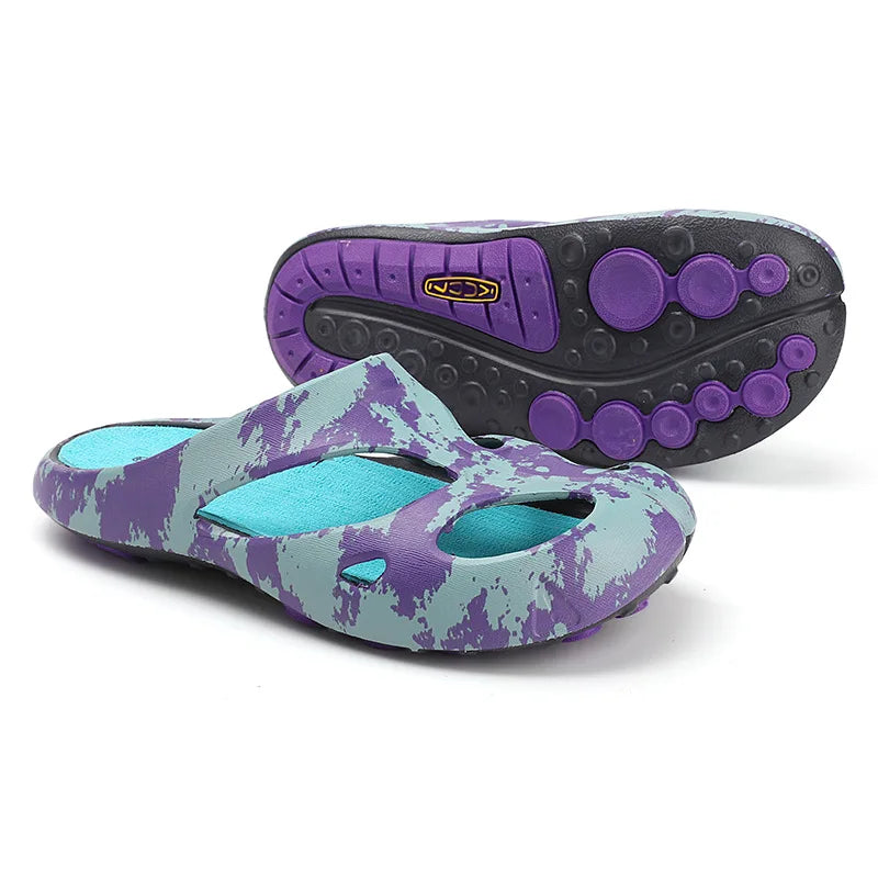 Wangkeen Shanti Outdoor Casual Beach Sandals Breathable Comfortable Men's Women's Trekking Shoes PVC Upper Flat Heel Printed...