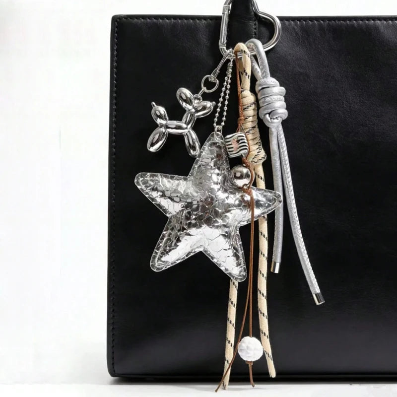 Multicolor Luxury Flat Keychain Bag pu Leather Five-Pointed Star Keychain Mother's Day Valentine's Day High-End Gift