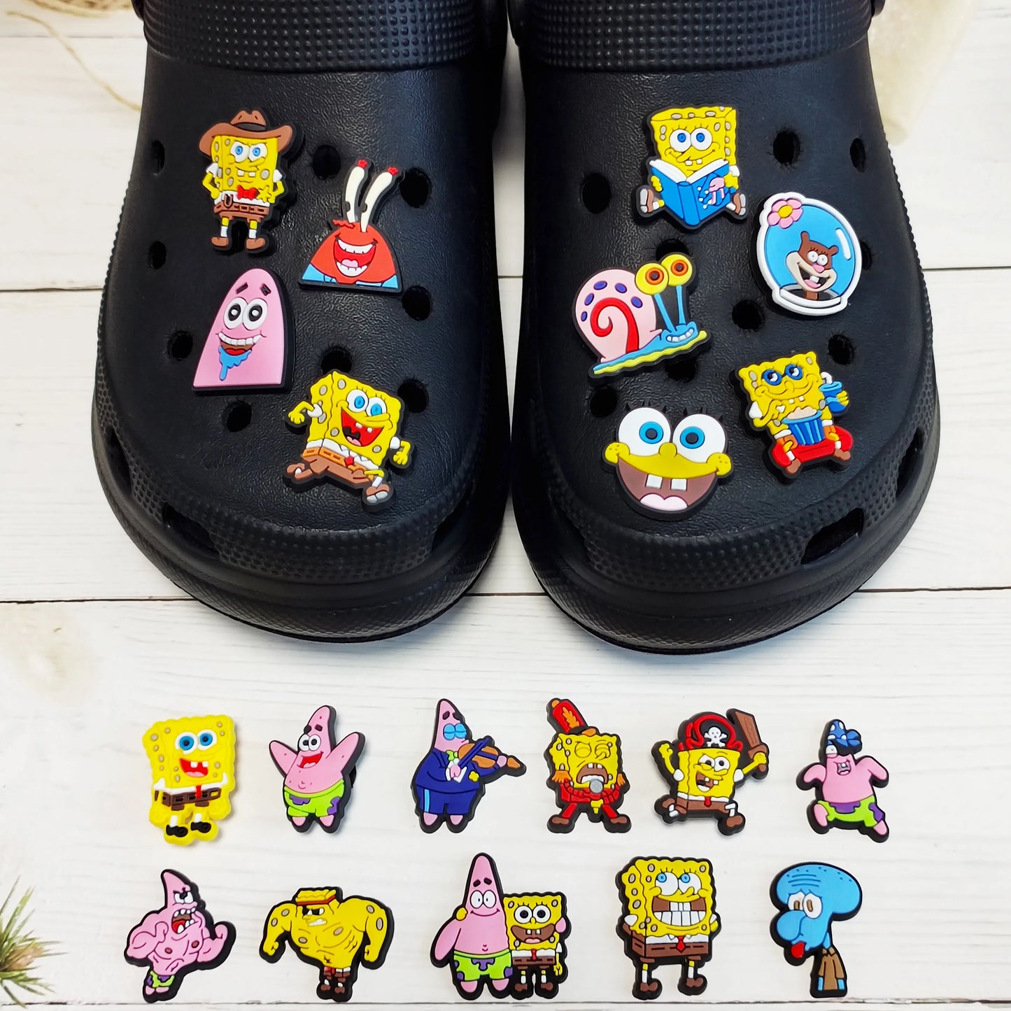 SpongeBob Cartoon Shoe Charms 1-20pcs Set SpongeBob SquarePants DIY PVC Decorations for Clog Sandals Kids Gift Shoe Accessories