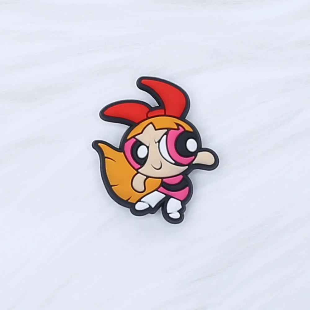 1-9pcs Power Girl Cartoon PVC Shoe Charms DIY Sandals Shoe Buckles Pins Series Shoe Decoration Accessories Friends Gifts