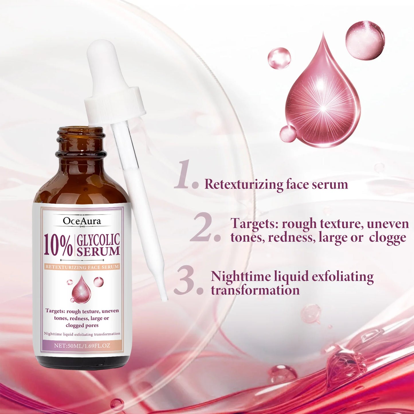 Face Serum Glycolic Acid 10% Toning Solution Fade Fine Lines Firming Improve Facial Dryness Redness Glycolic Acid Repair Essence