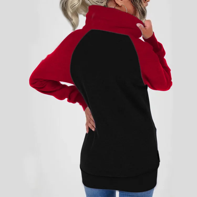 2025 Autumn Winter Women's High-neck Sweatshirt Casual Pocket Pile Collar Fleece Zipper Cardigan Color-blocking Velvet Coat