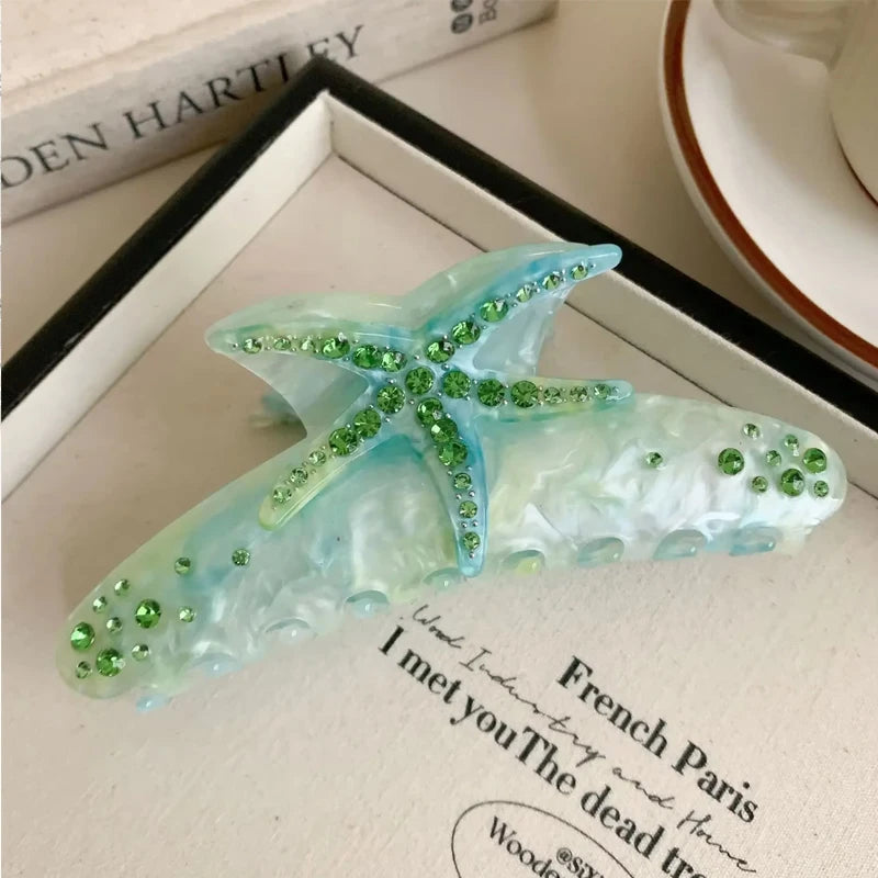 1pcs YHJ Starfish Hair Claw for Women Rhinestone Acetate Claw Clip Vacation Jewelry Hair Clip Trendy Claw Clips Hair Accessories