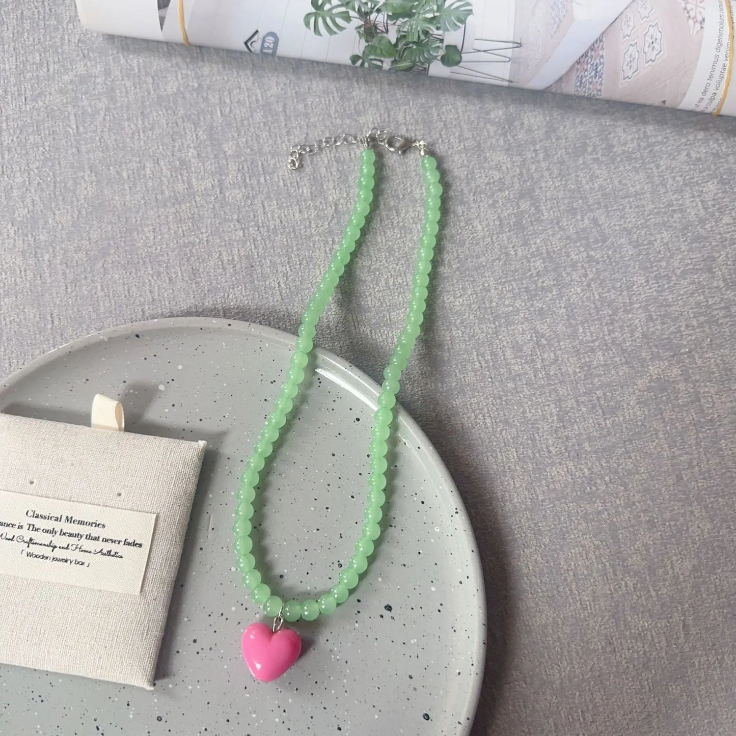 Aesthetic Jewelry Colorful Beaded Heart Pendant Necklace for Women Girls Y2K Trendy Charms Choker Neck Accessories Gift
