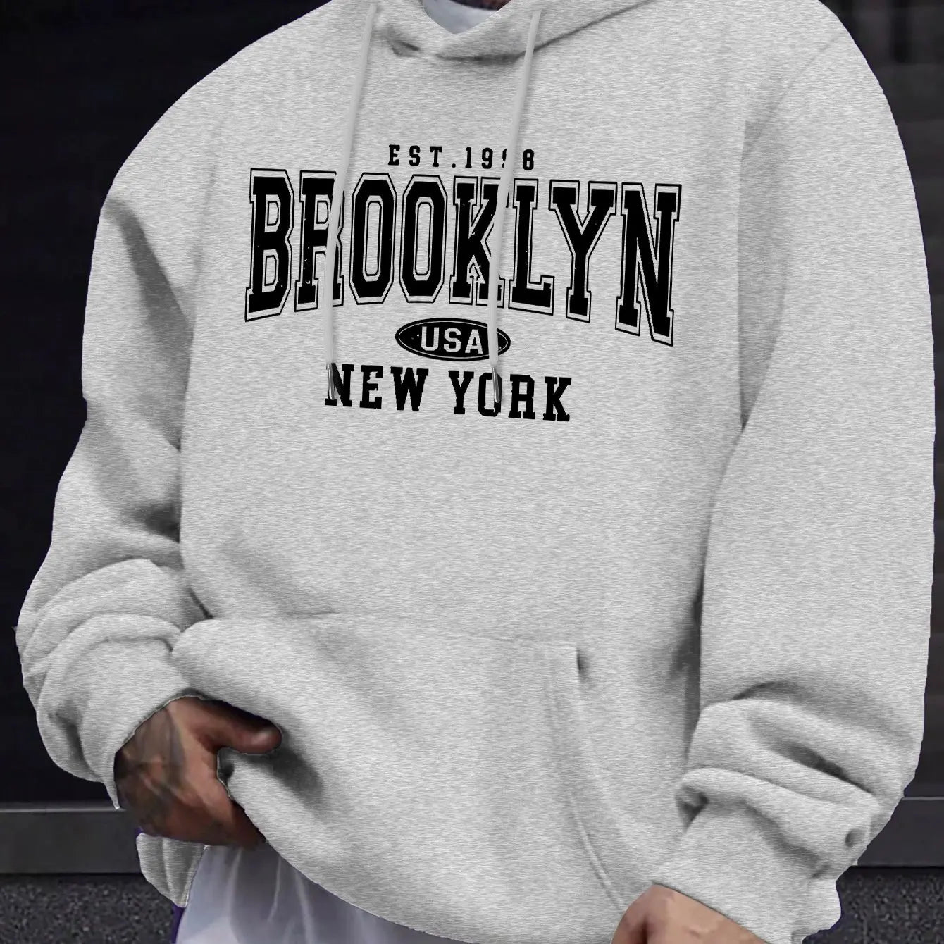 Men's autumn and winter casual fashion loose Brooklyn New York letter printed long sleeved hooded sweatshirt warm pullover