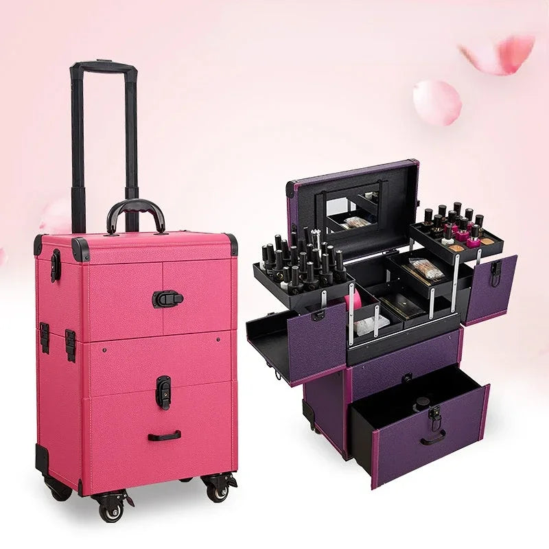 Travel Cosmetic Trolley Case Tattoo Storage Toolbox Multifunctional Makeup Case Professional Beauty and Nail Trolley Luggage