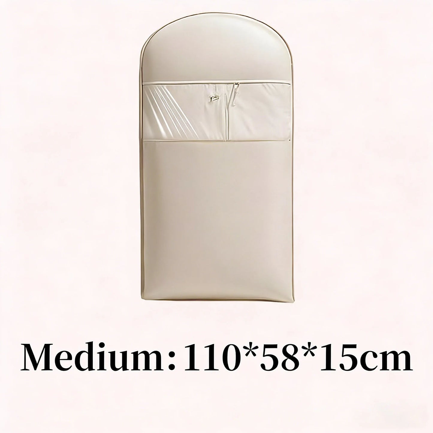 Beige Compression Hanging Bag, 40% Space-Saving Vacuum Seal, See-Through Storage with Durable Zipper for Winter Clothes