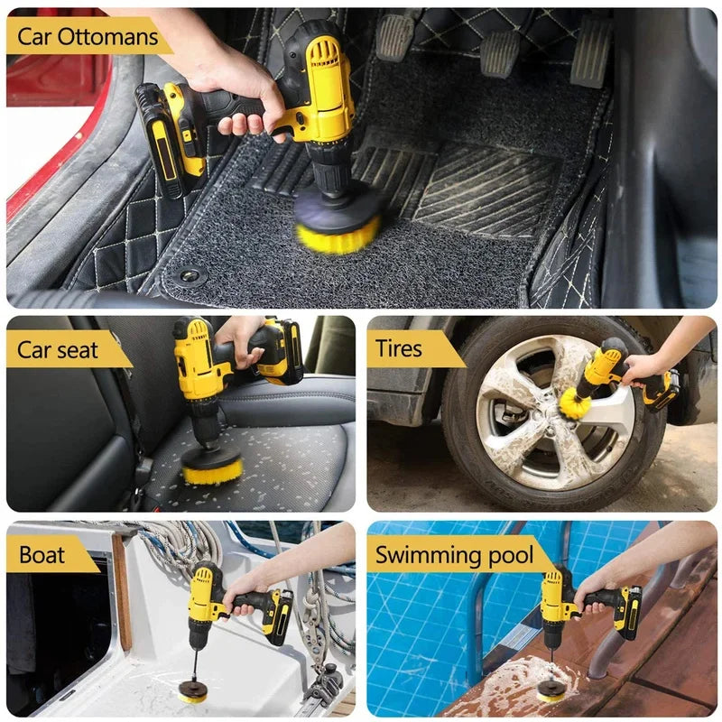 3Pcs Set Electric Scrubber Brush Drill Brush Kit Plastic Round Cleaning Brush For Carpet Glass Car Tires Nylon Brushes 2/3.5/4''