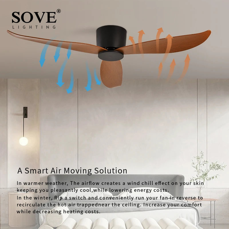 SOVE Modern White Low Floor BLDC Motor 30W Ceiling Fans With Remote Control Simple Ceiling Fan Without Light Home Fan 220V