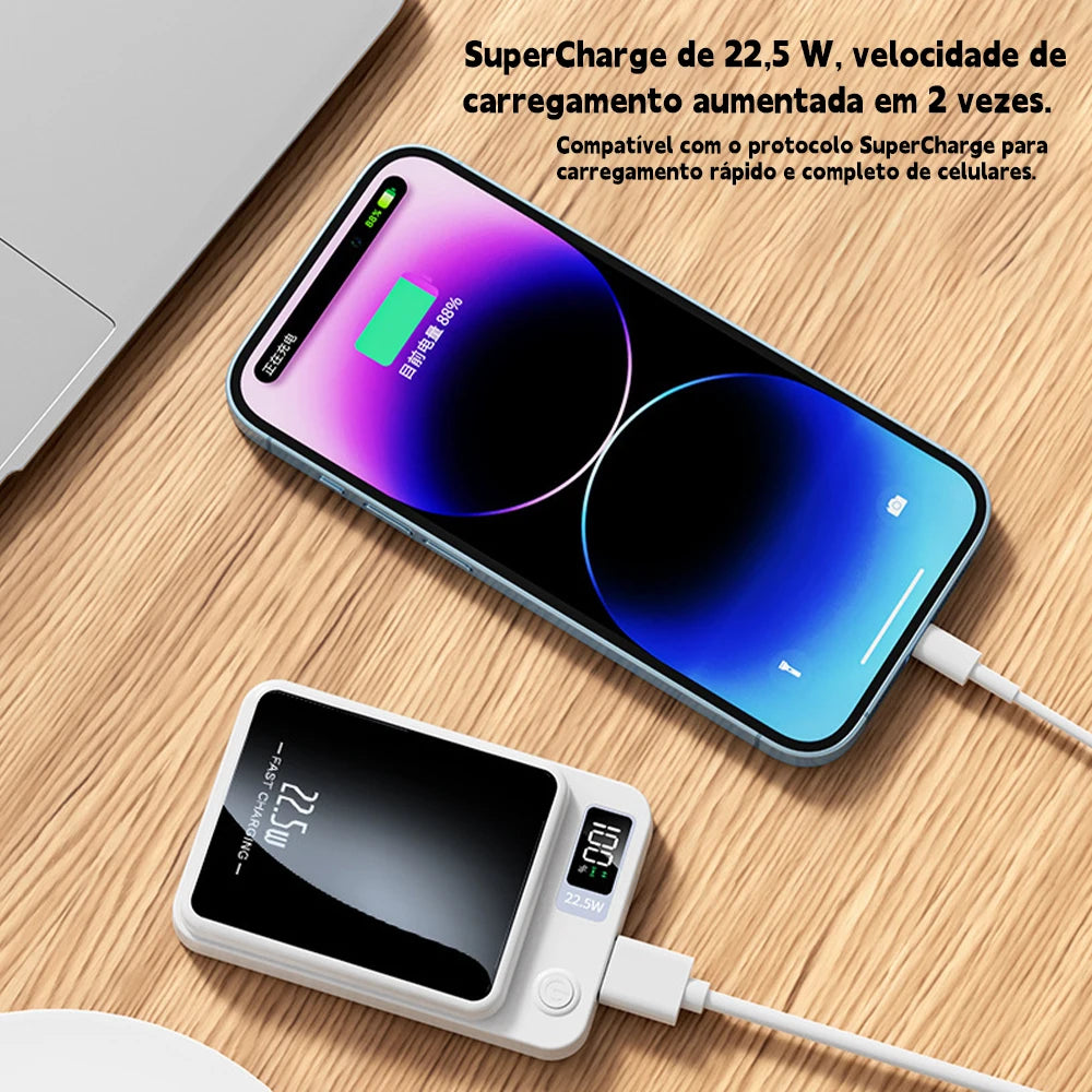 Power Bank 10000mAh Com Base Magnética E Display Digital Carregamento Sem Fio Para Celular Viagem