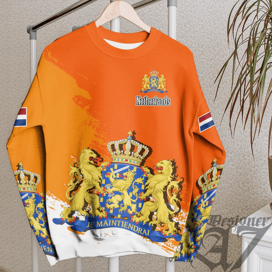 Pullover Sweatshirt For Men Netherlands NL Flag Emblem 3D Printed Long Sleeve Tracksuit O-Neck Pullover Casual Loose Sweatshirts