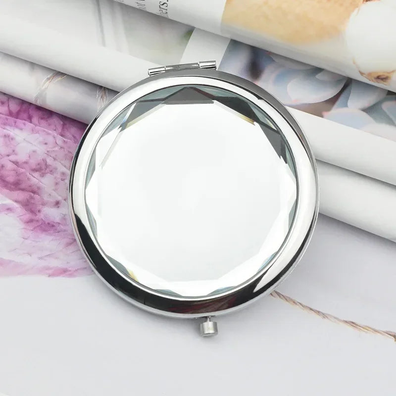 1Pc Folded Compact Mirrors Gold Silver Pocket Mirror Making Up for Personalized Gift Luxury Crystal Makeup Mirror Portable Round