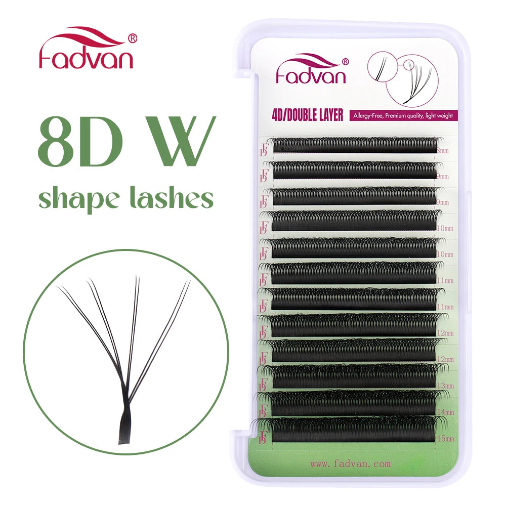 FADVAN 8D W Double Layers 4D W Shape Lashes  Extension C/D Natural Soft Volume Fan Lash 0.07 C/D Curl Premade Fax Mink Eyelashes