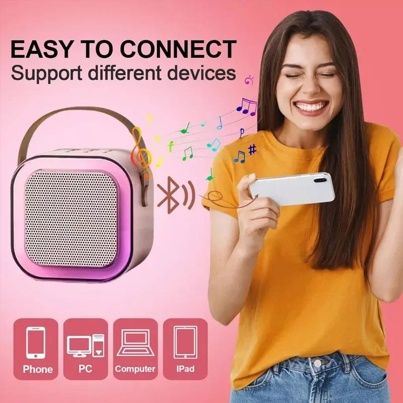Portable Bluetooth K12 Machine Speaker With 1-2 Wireless Microphones HiFi Singing Family Loudspeaker Children's Gift