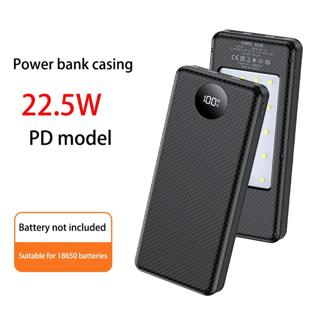 P8 8pcs 18650 battery power bank case shell DIY  PD 22.5W 10W support 15w wireless charging Dual USB type c Outdoor lighting