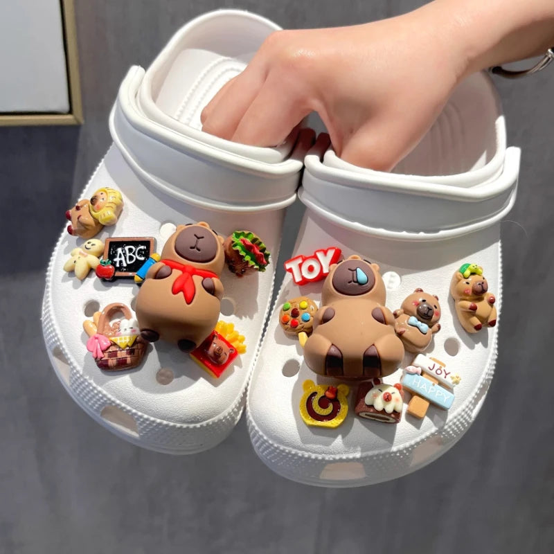 Yummy Food Theme Capybara Shoes Charms Set For Accessories Plastics Decorations Summer Sandals Detachable For Party Gifts