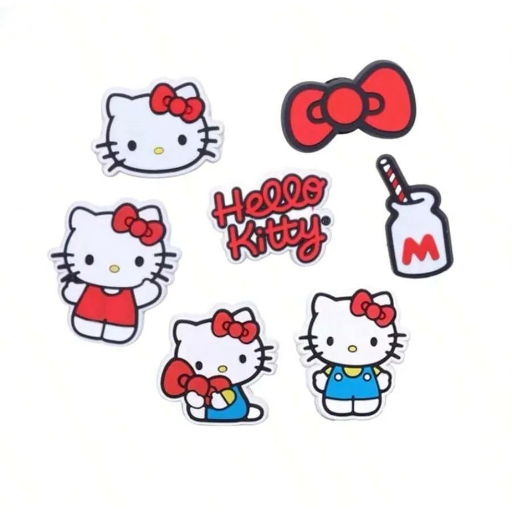 New Sanrio HelloKitty Cute 3D Shoe Charms with Bowknots Fashionable Cartoon Accessories for Clogs & Sandals DIY Decor & Gift