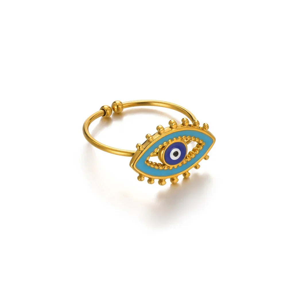 Luxury Zircon Evil Eye Rings For Women Gold Color Lucky Eye Opening Ring Women Trendy Punk Gothic Aesthetic Jewelry Accessories