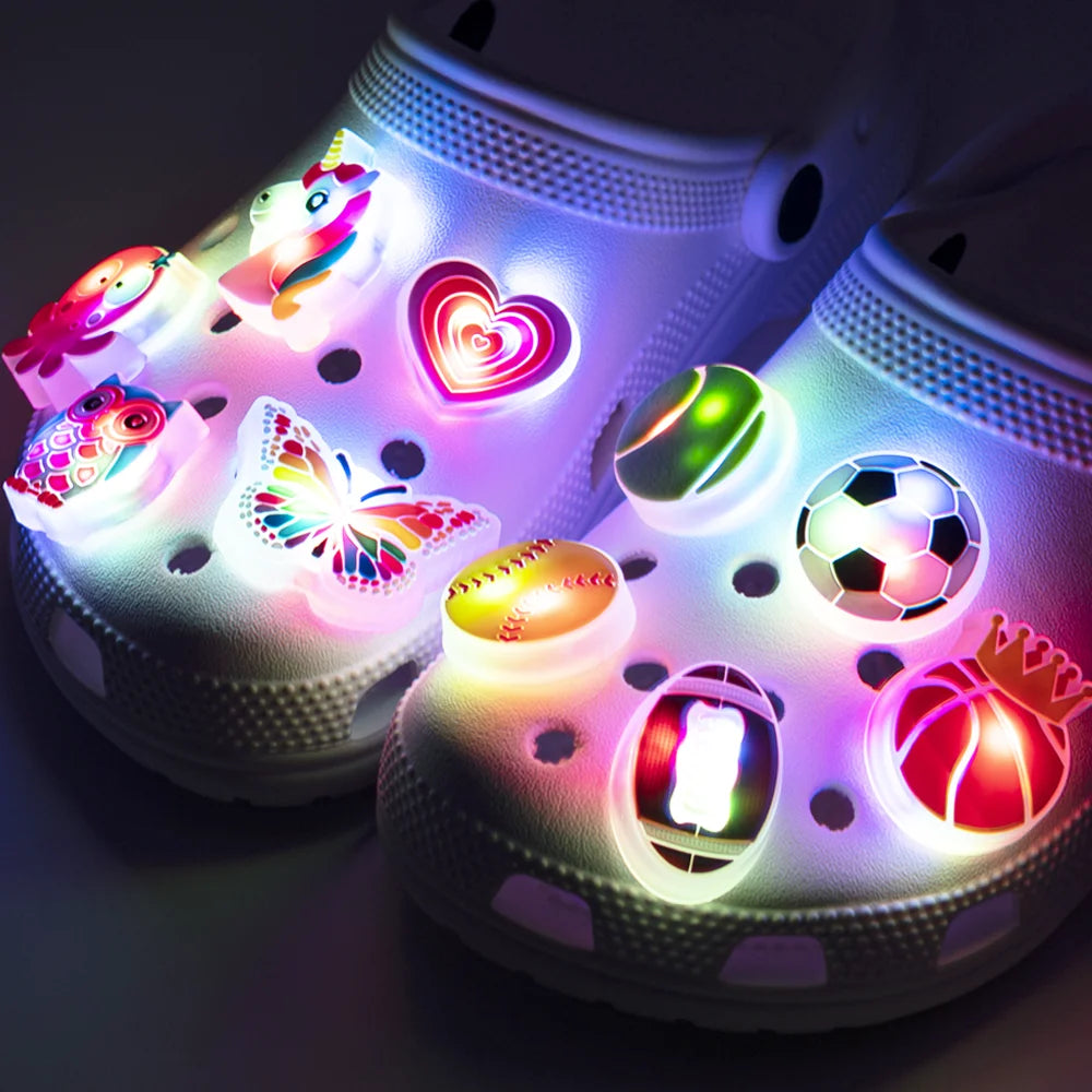 Pink Heart LED Shoe Charm Decoration for Girls,Butterfly Owl Unicorn Pin for Sandals,Football Clog Buckle Accessories