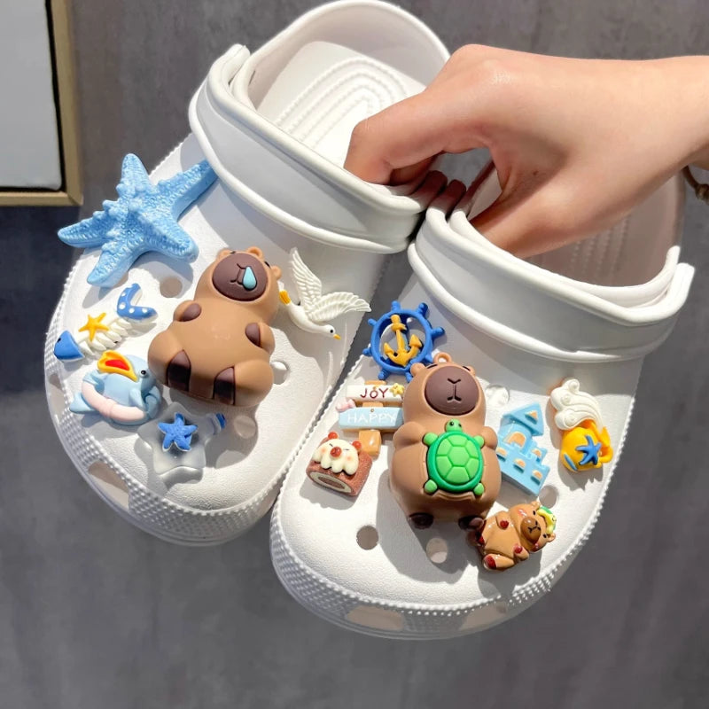 Yummy Food Theme Capybara Shoes Charms Set For Accessories Plastics Decorations Summer Sandals Detachable For Party Gifts
