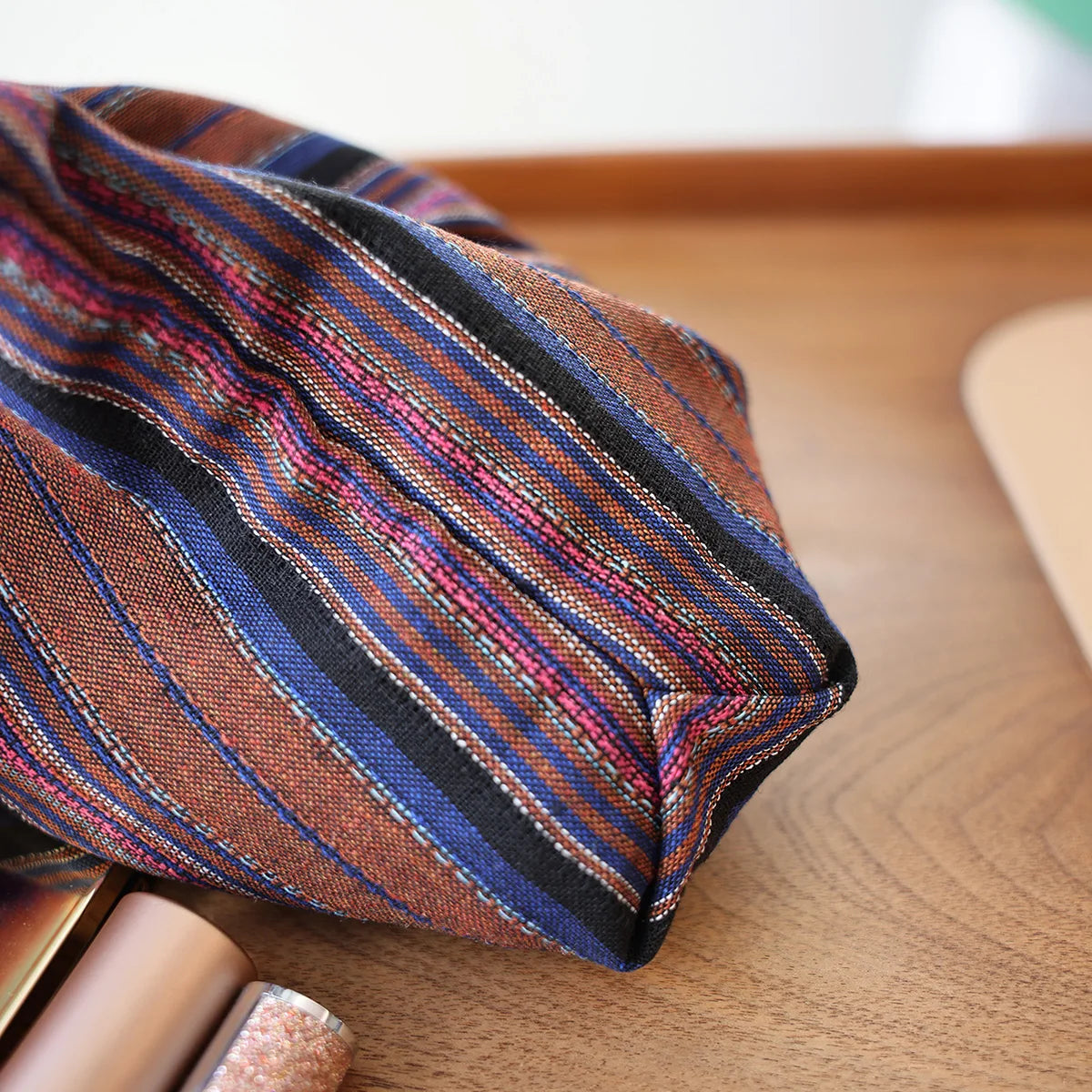 Colorful Striped Fringe Pendant Makeup Bag Ethnic-Style Women's Zipper Travel Portable Storage Pouch Inner Liner Bag Clutch