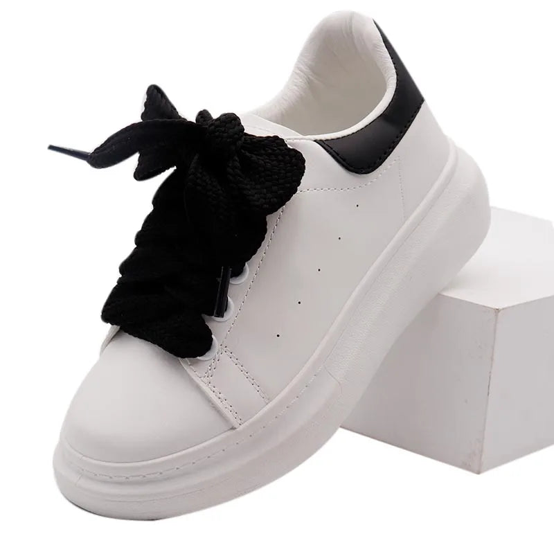 Coolstring 4cm Wide Black White Solid Color Fat Flat Shoelaces High Quality Hoodie Drawstring Waist Laces Kids Adults Sneakers