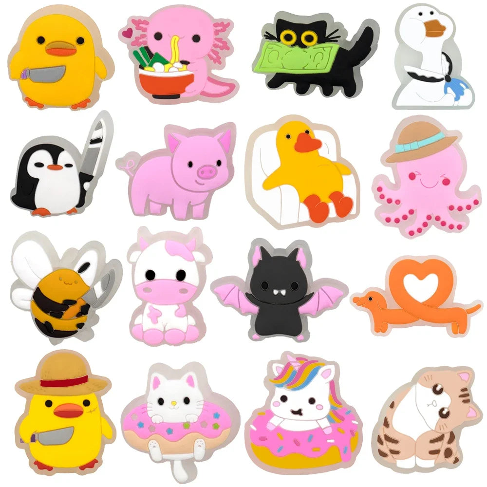 1/16pcs LED Shoe Charms Salamander Unicorn Dogs Lighted Shoe Decorations Yellow Duck LED Pins Accessories for Women Men Kids