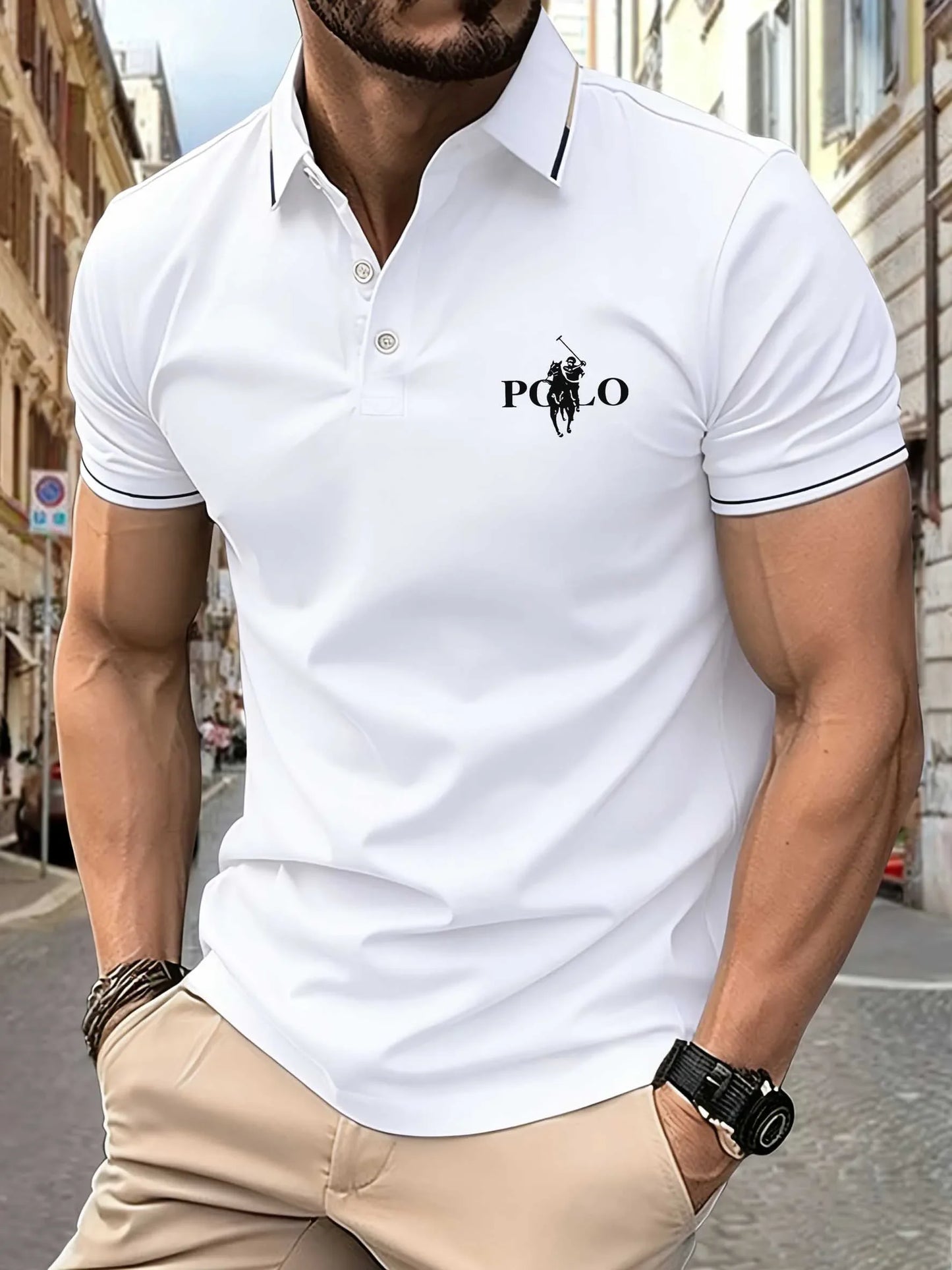 Men's Fitness Casual Sports T-shirt Gym Running Sports Elastic Short-sleeved Polo Shirt Lapel Top Men's Slim Fit T-shirt