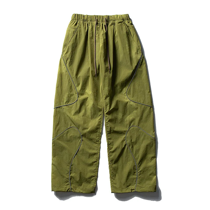 Men Outdoor Lightweight Functional Reflective Stripe Quick Dry Ultra Loose Casual Cargo Pants Women Oversize Baggy Pant Trouser