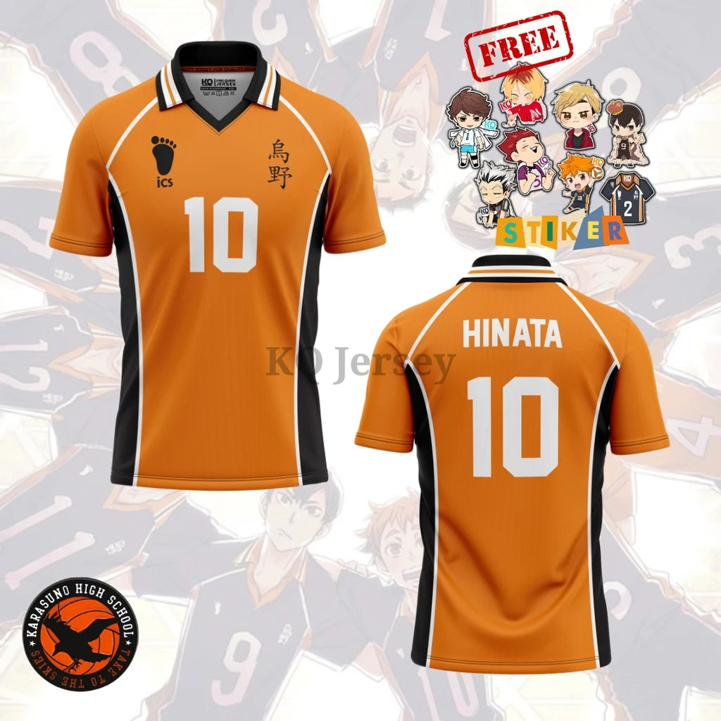 Custom Name Haikyuu Karasuno High Hinata 10 Jersey Men Women Anime Volleyball Uniform Short Sleeve V-Neck Polo Sport T-Shirt